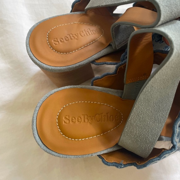 SEE BY CHLOE 🖤 Blue suede embroidered sandals - Picture 6 of 9